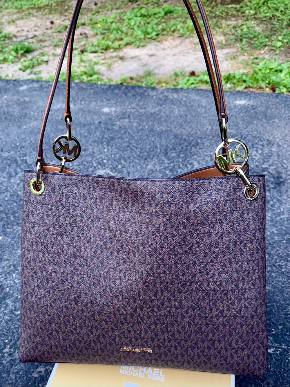Michael Kors Christina  Brown Monogram Shoulder tote